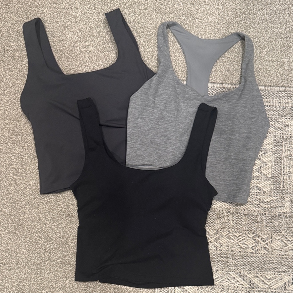 FABLETICS anywhere and pureluxe open back cropped tank tops built in bras MEDIUM